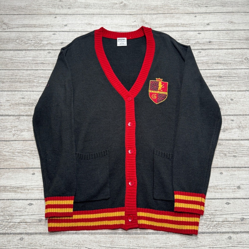 Harry Potter Gryffindor Sweater Men's XL Black Knitted Cardigan Wizard Cosplay